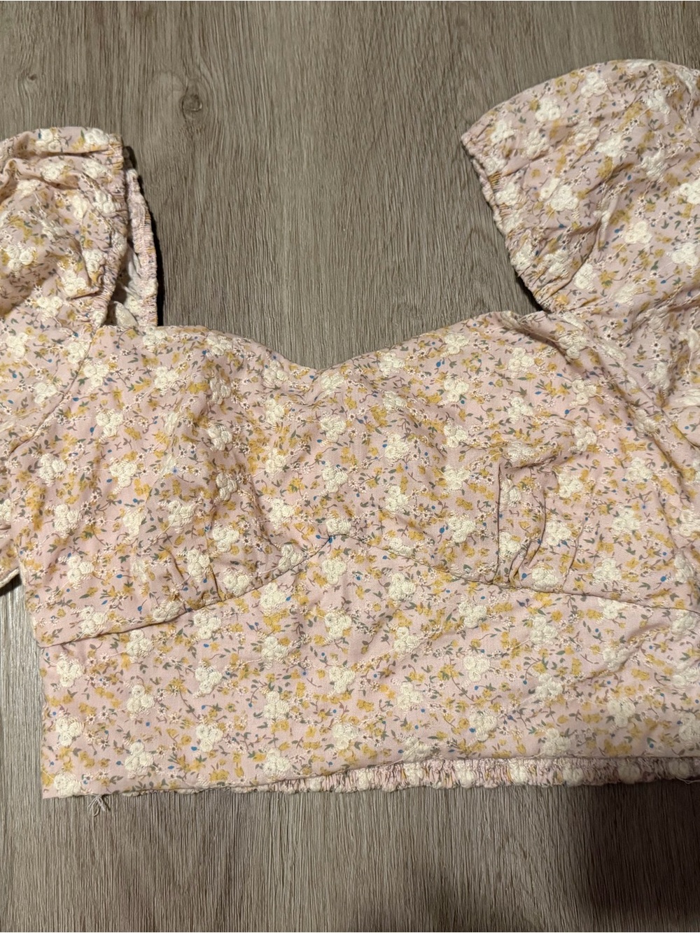 Floral Puff-Sleeve Crop Top - Pink